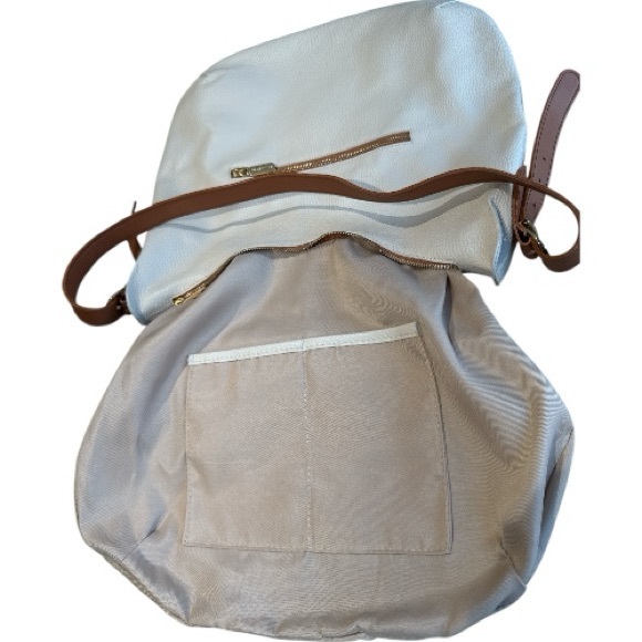 Valentina Italian Pebbled Leather Cream White Hobo Shoulder Bag Adjustable Strap - Picture 7 of 11